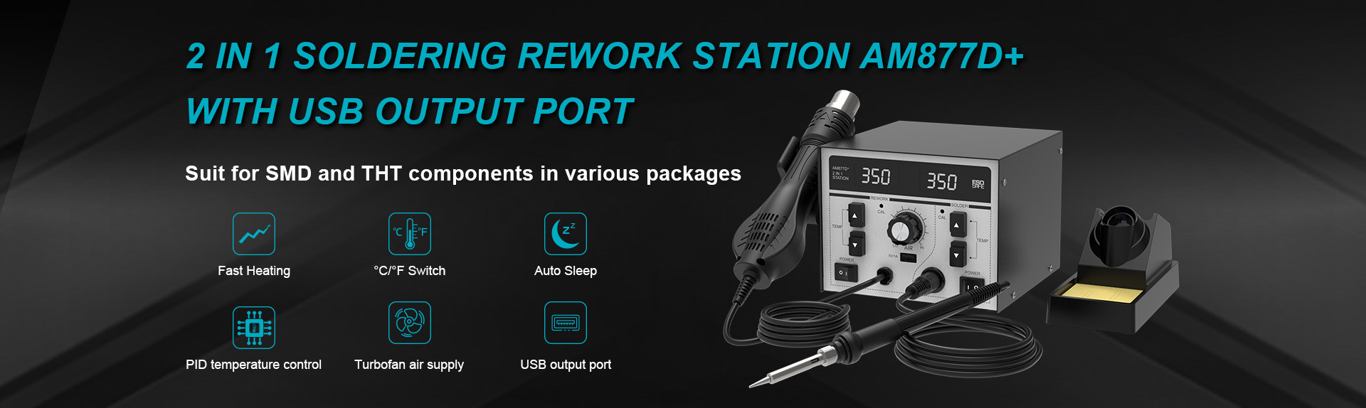 2 IN 1 Soldering rework station AM877D+ with USB output port